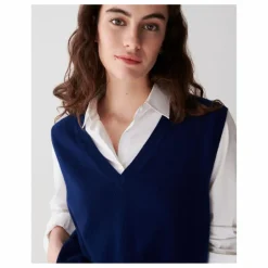 Pull Col V Sans Manches Ample Cachemire | Bleu marine