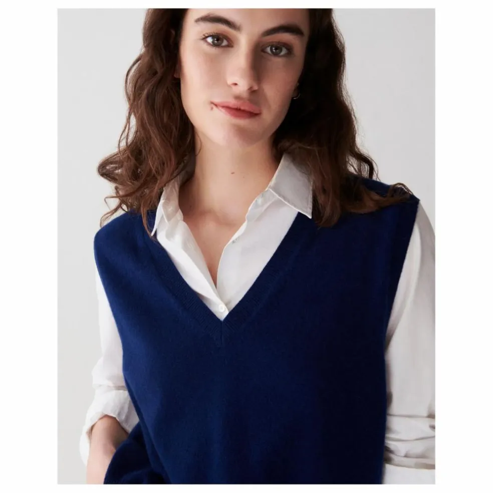 Pull Col V Sans Manches Ample Cachemire | Bleu marine