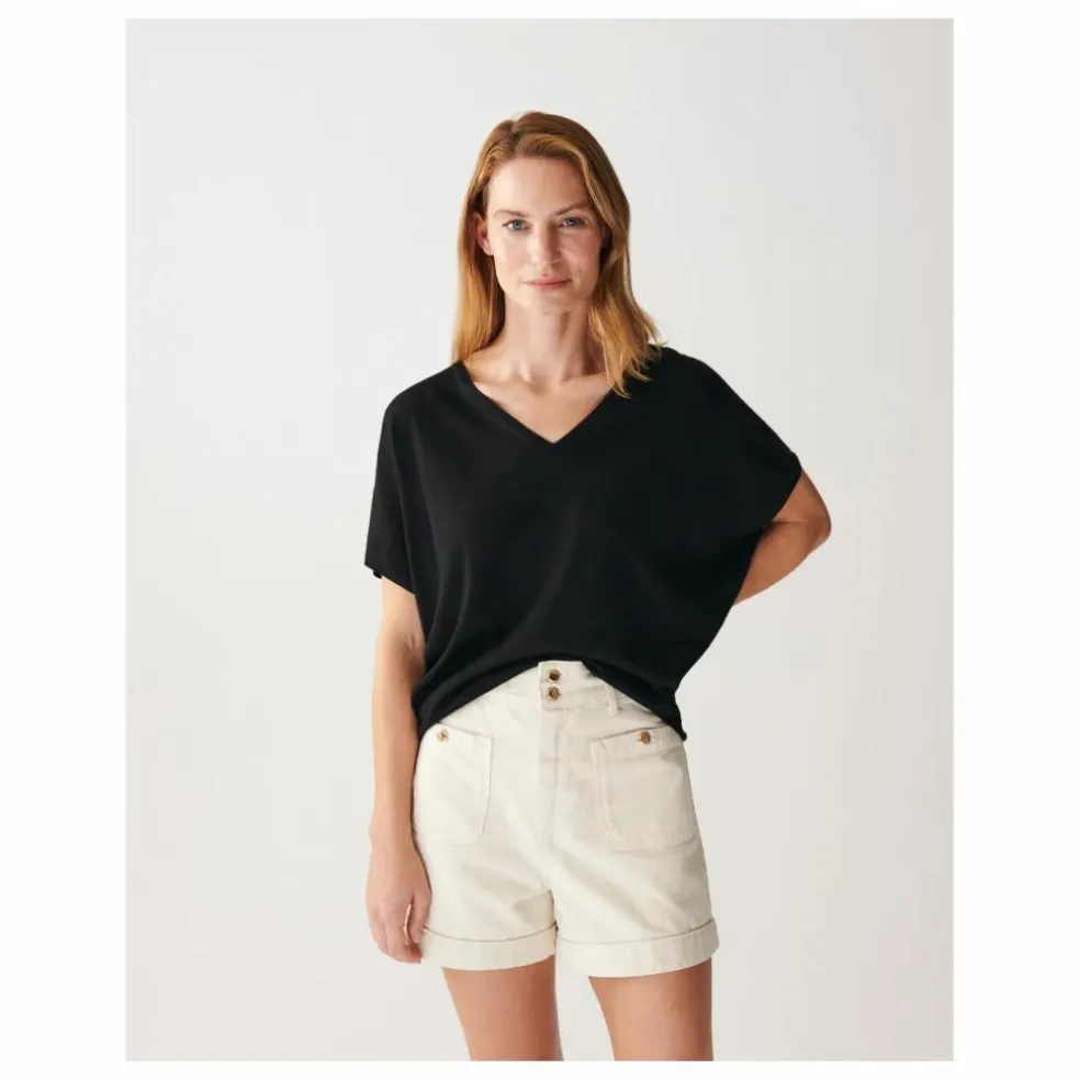 Pull Col V Ultrafin Chauve-Souris Cachemire et Soie | Noir