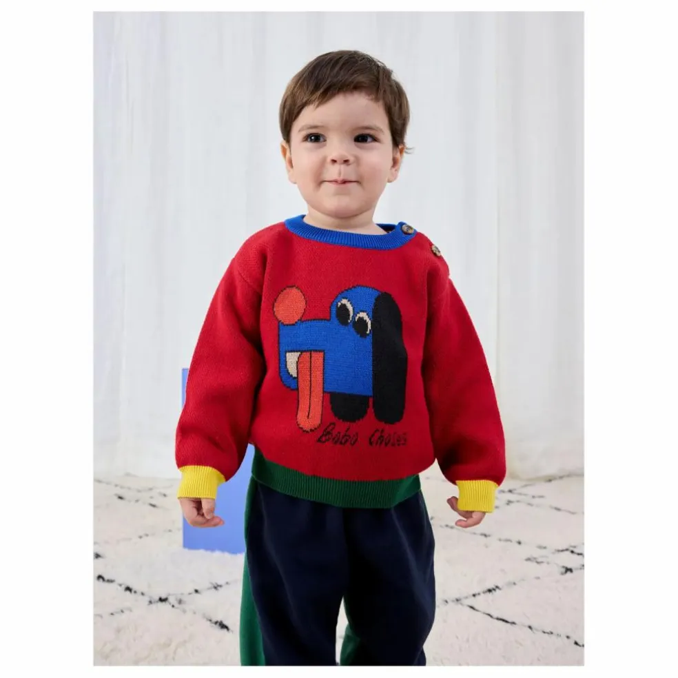 Pull Colorblock Chien Coton Bio Bébé | Rouge