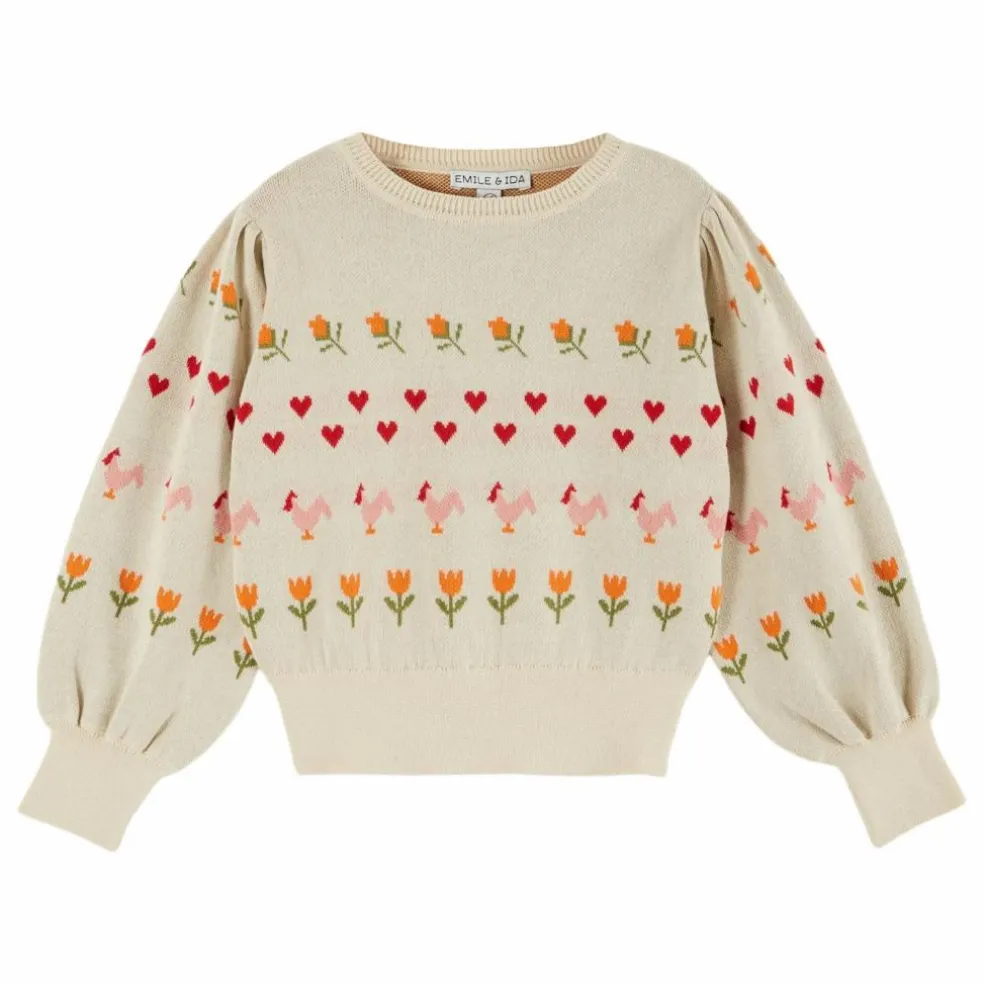 Pull Fleurs Coton Bio | Ecru