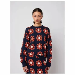Pull Flower Jacquard Coton Bio - Collection Femme | Bleu marine