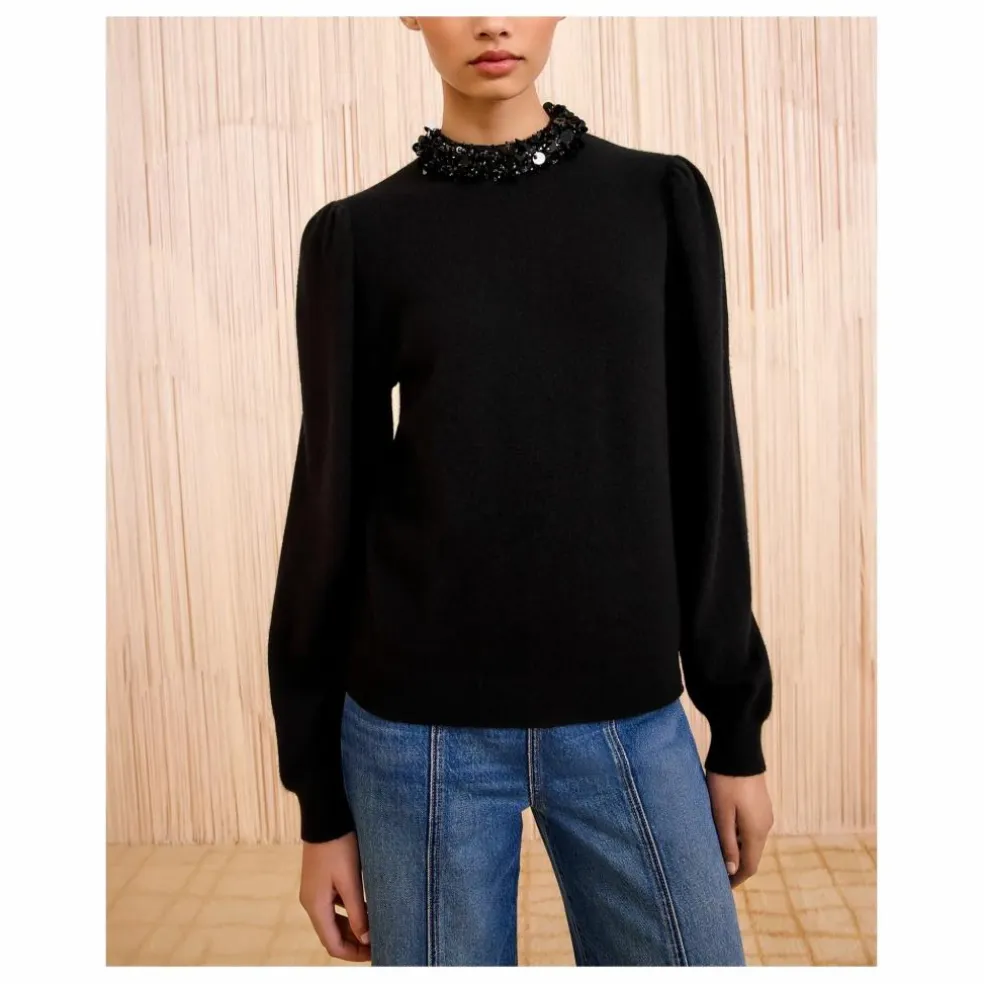 Pull Kalani Brodée Cachemire | Noir