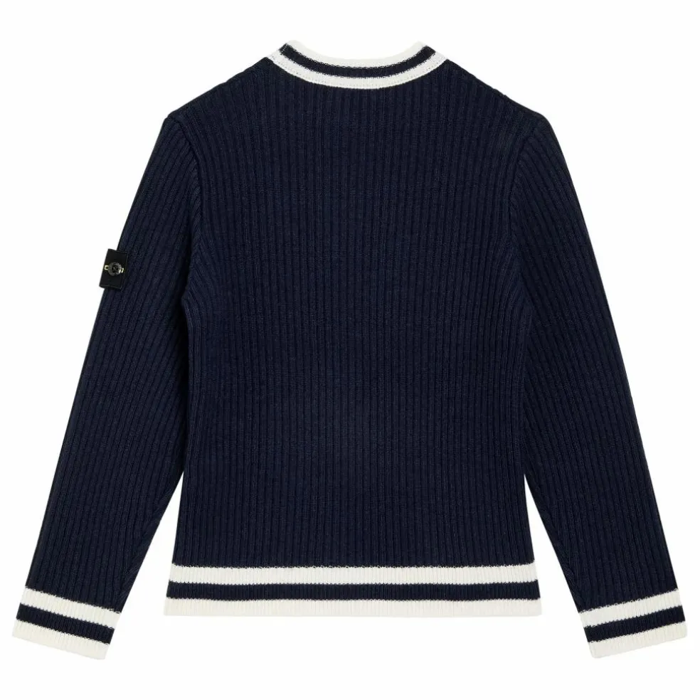 Pull Logo Rayé Laine | Bleu marine