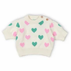 Pull Manches Courtes Cœurs Oia Baby Coton Bio | Beige