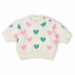 Pull Manches Courtes Cœurs Oia Coton Bio | Ecru