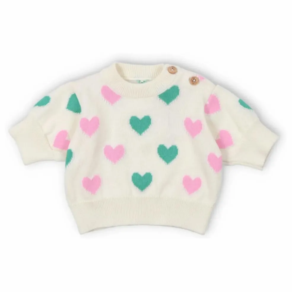 Pull Manches Courtes Cœurs Oia Coton Bio | Ecru