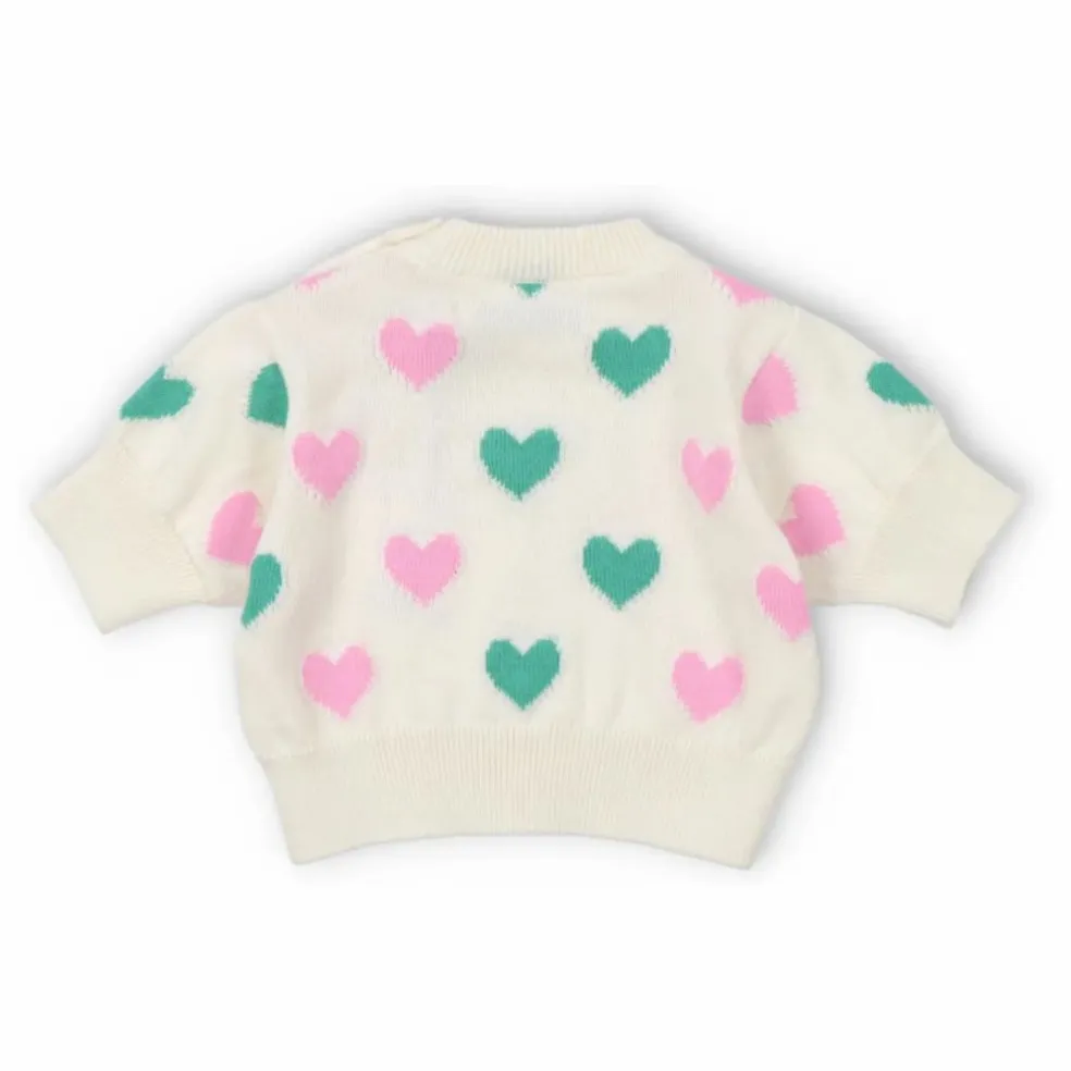 Pull Manches Courtes Cœurs Oia Coton Bio | Ecru
