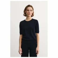 Pull Manches Courtes Pointelle Laine Mérinos - Collection Femme | Bleu marine