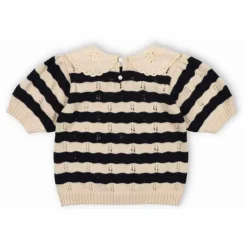 Pull Manches Courtes Rayures Marina Coton Bio | Bleu marine