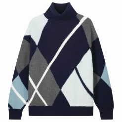 Pull Oversize Argyle Intarsia Cachemire | Bleu marine