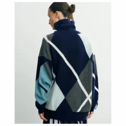 Pull Oversize Argyle Intarsia Cachemire | Bleu marine