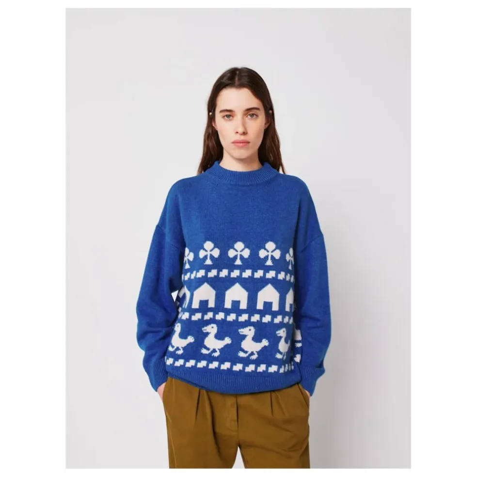 Pull Oversize Farm Jacquard - Collection Femme | Bleu