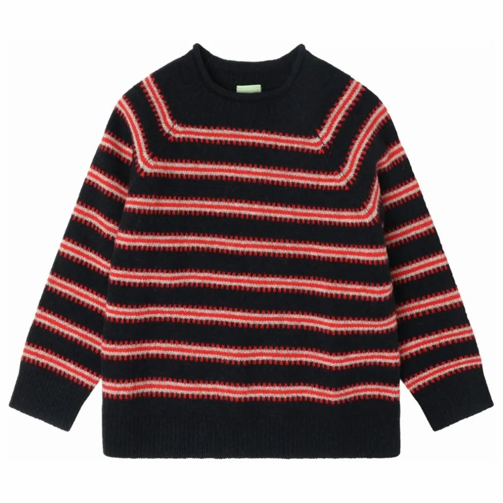 Pull Rayé Laine d'Agneau | Bleu marine