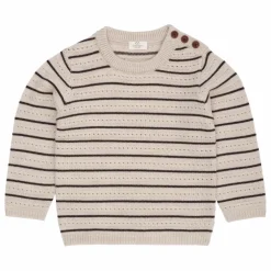 Pull Rayures Laine Mérinos | Beige chiné