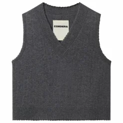 Pull Sans Manches Col V Pointelle Laine Mérinos | Gris