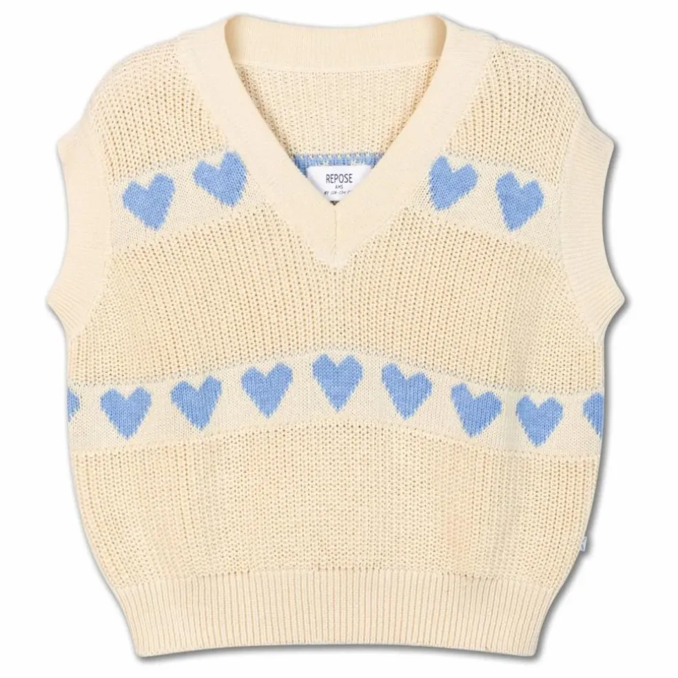 Pull Sans Manches Cœurs Coton Bio | Ecru