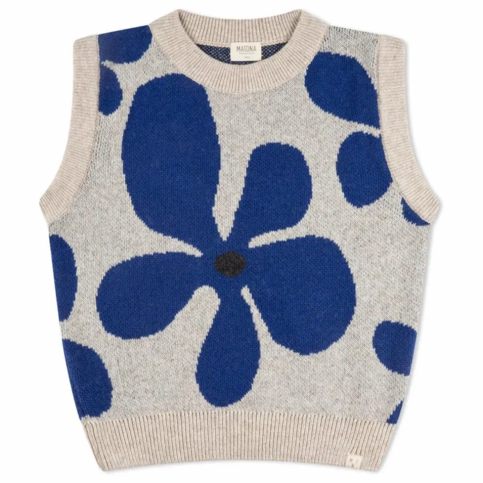 Pull Sans Manches Fleurs Laine | Gris
