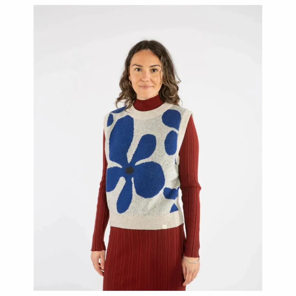 Pull Sans Manches Fleurs Laine | Gris