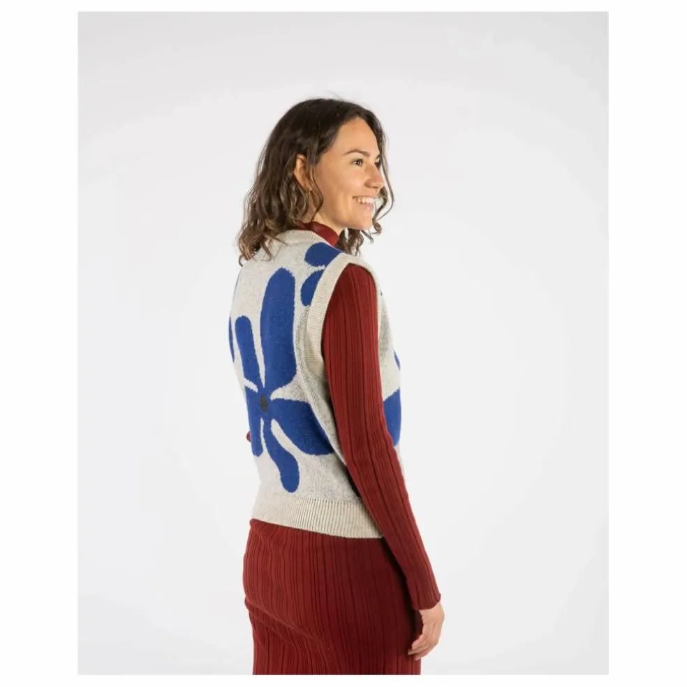 Pull Sans Manches Fleurs Laine | Gris