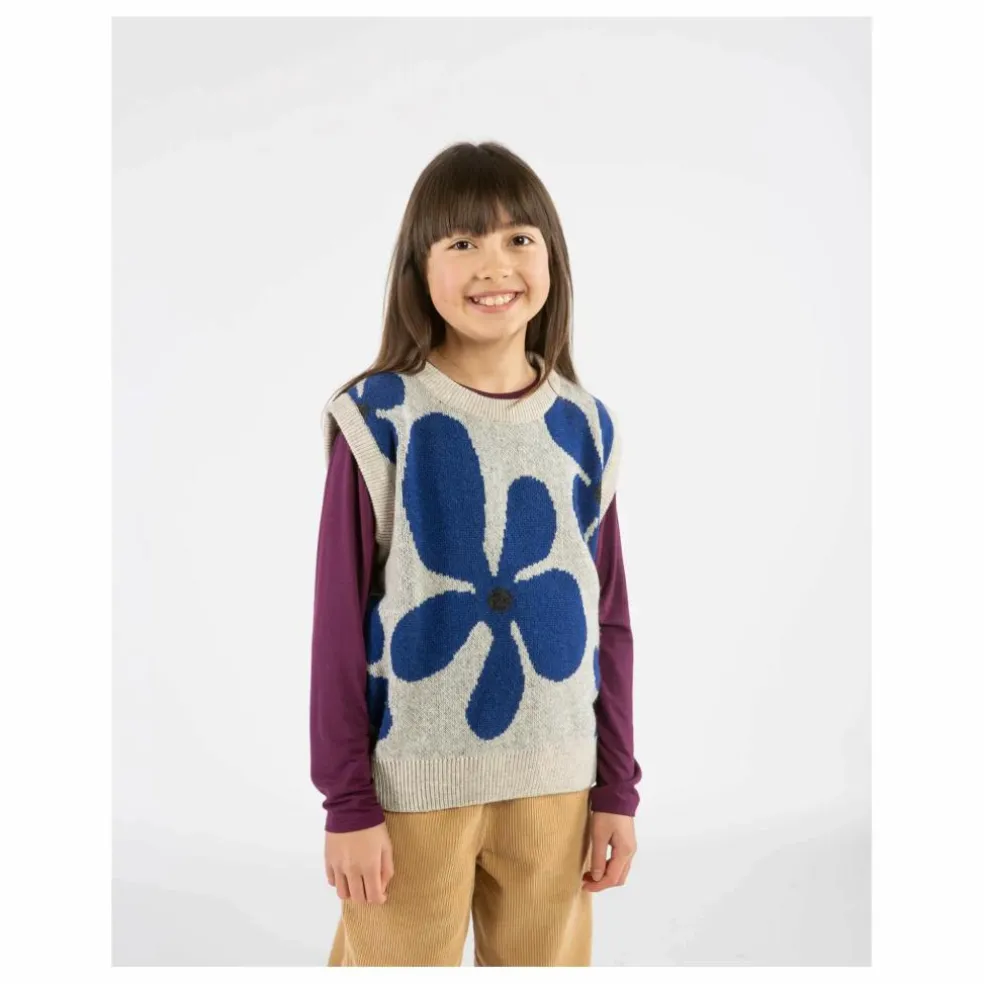 Pull Sans Manches Fleurs Laine | Gris