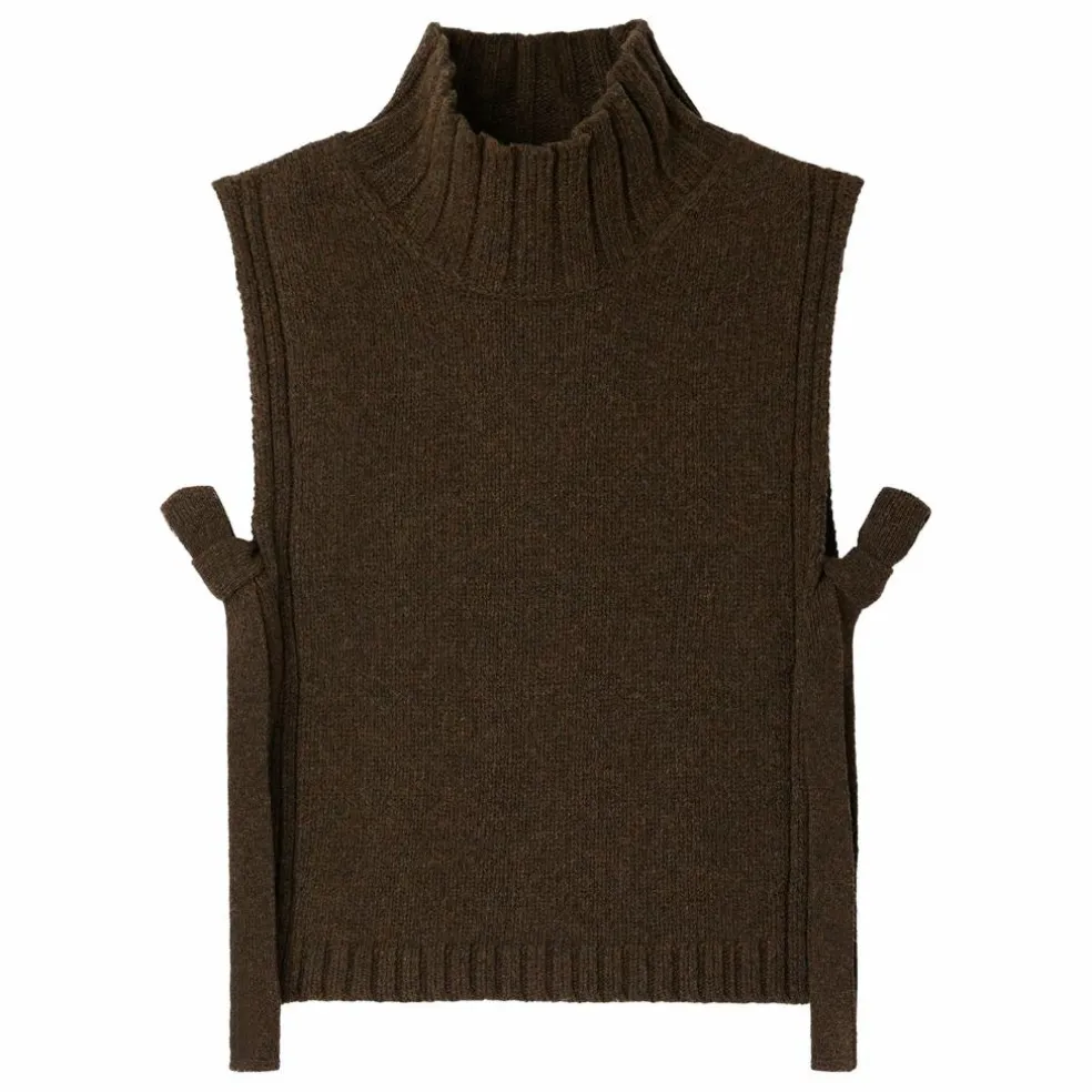 Pull Sans Manches Or Laine Vierge | Vert kaki chiné