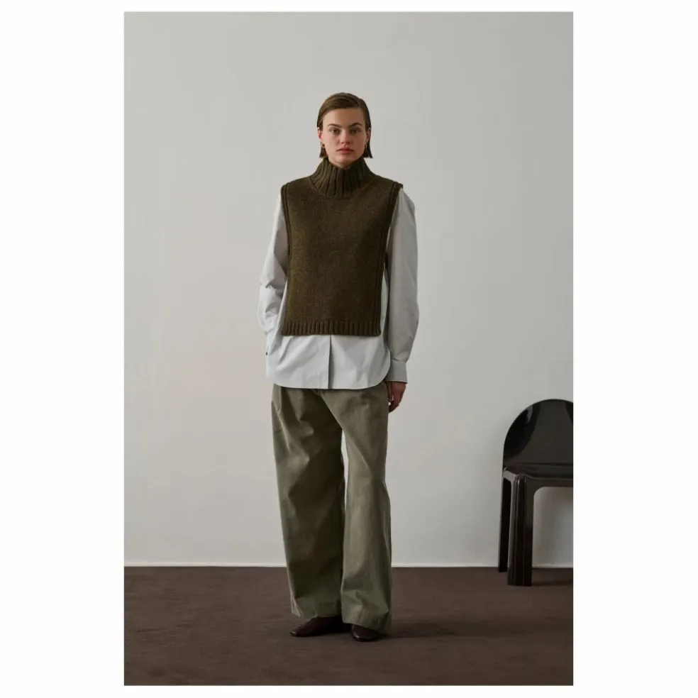 Pull Sans Manches Or Laine Vierge | Vert kaki chiné