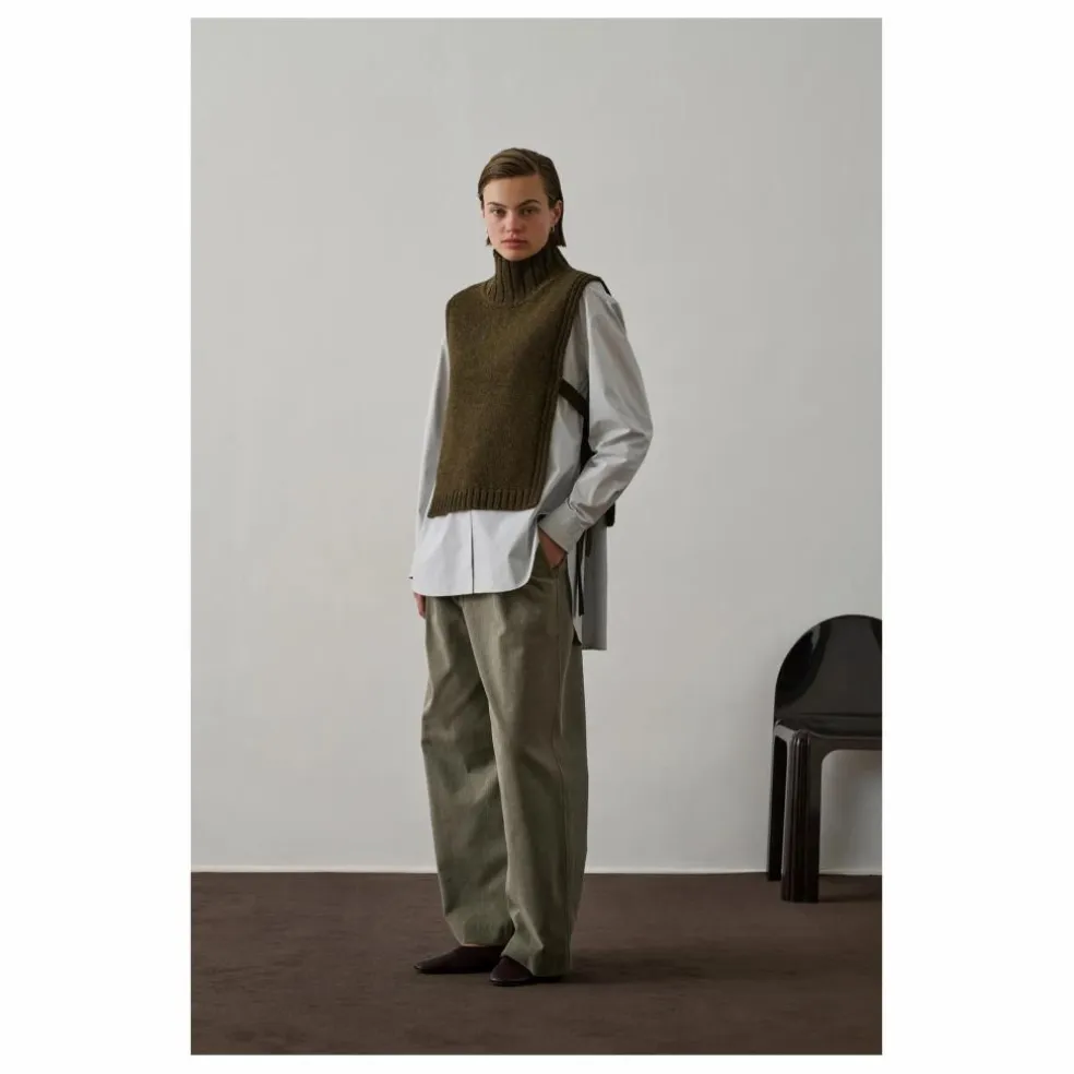 Pull Sans Manches Or Laine Vierge | Vert kaki chiné