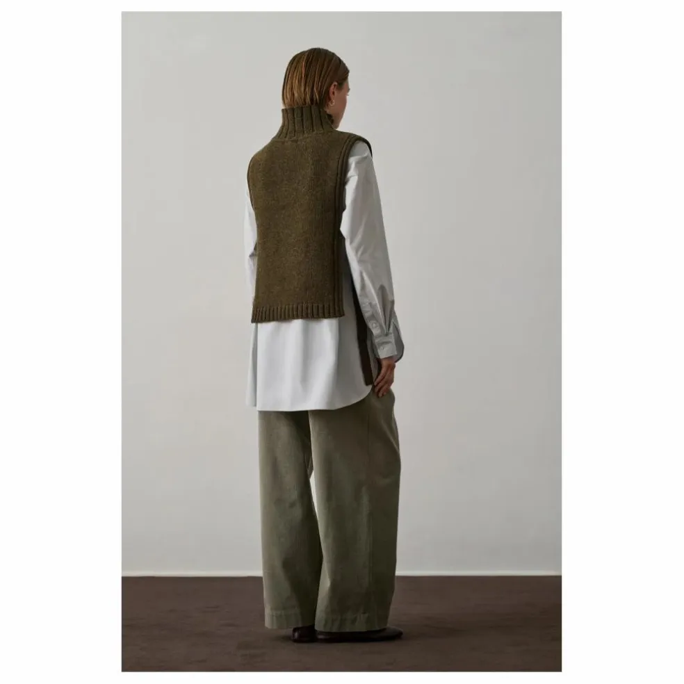 Pull Sans Manches Or Laine Vierge | Vert kaki chiné