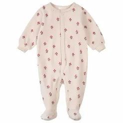 Pyjama Avec Pieds Fleuri Coton Bio | Rose pâle