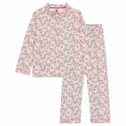 Pyjama Chemise et Pantalon Fleuris Coton Bio | Blanc
