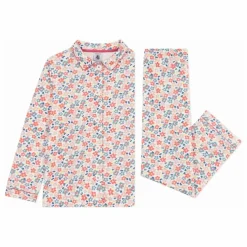Pyjama Chemise et Pantalon Fleuris Coton Bio | Blanc