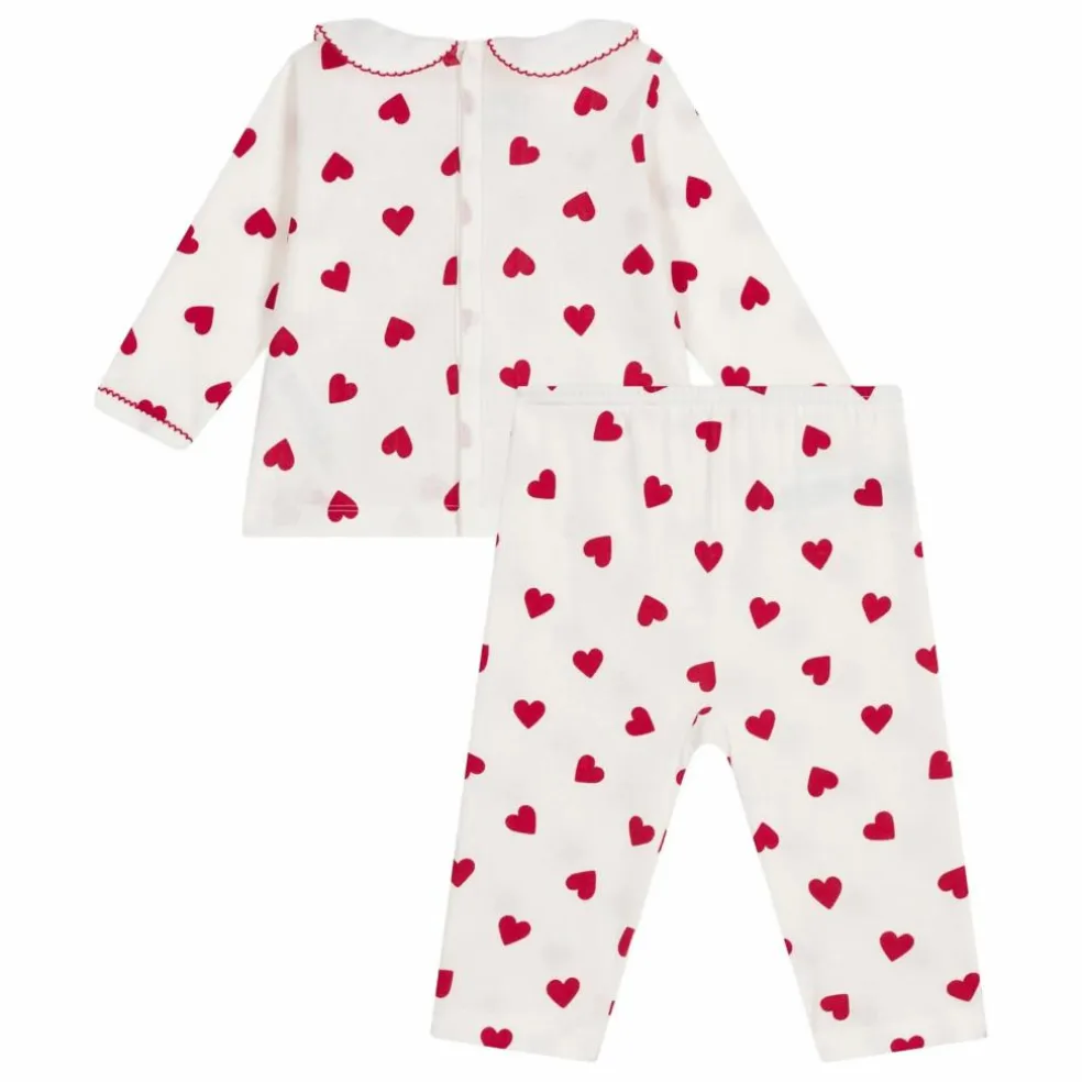 Pyjama Col Cœurs Coton Bio | Blanc