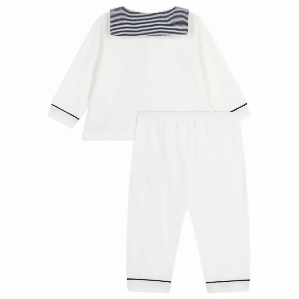 Pyjama Col Rayé Coton Bio | Blanc