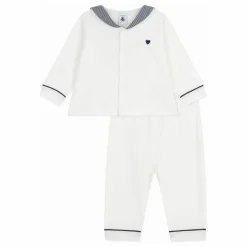 Pyjama Col Rayé Coton Bio | Blanc