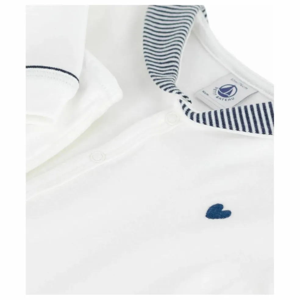 Pyjama Col Rayé Coton Bio | Blanc