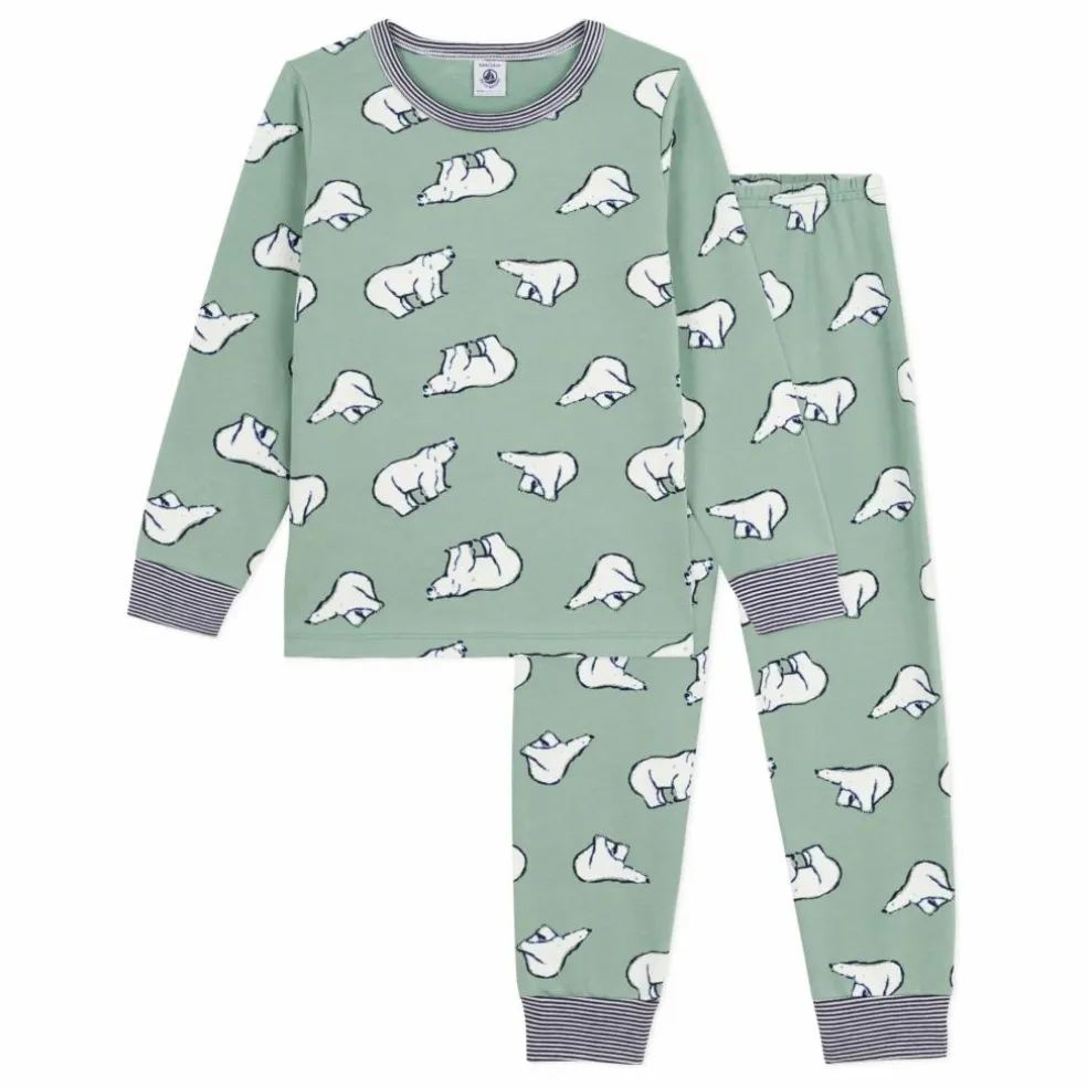 Pyjama Col Rayé Ours Coton Bio | Sauge