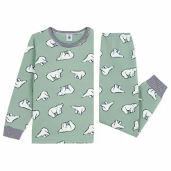 Pyjama Col Rayé Ours Coton Bio | Sauge