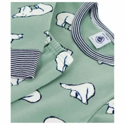 Pyjama Col Rayé Ours Coton Bio | Sauge