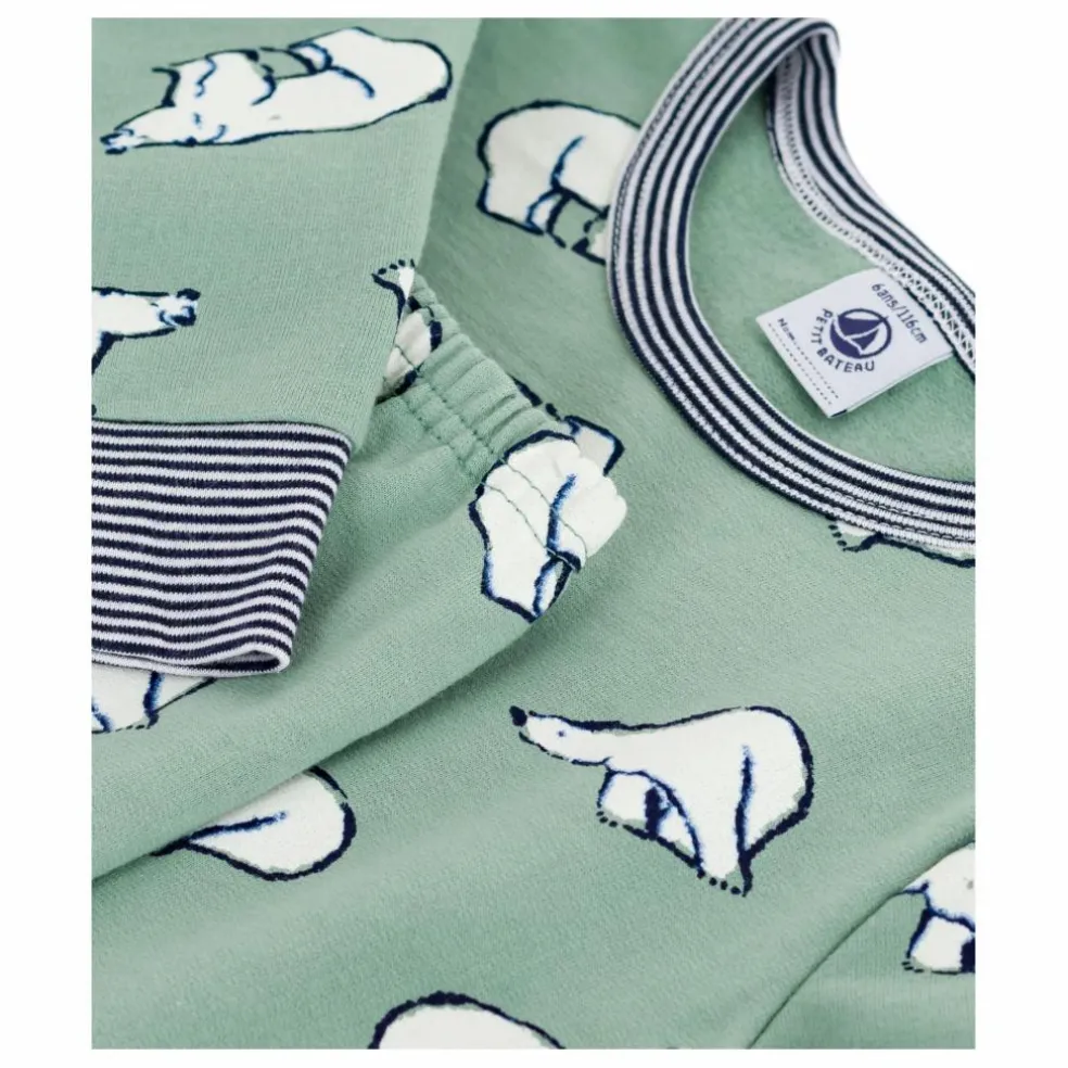 Pyjama Col Rayé Ours Coton Bio | Sauge