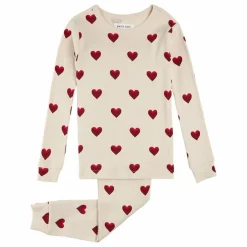 Pyjama Côtelé Cœurs Coton Bio | Beige