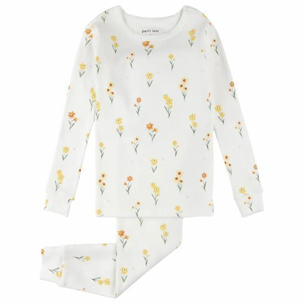 Pyjama Côtelé Jonquilles Coton Bio | Ivoire