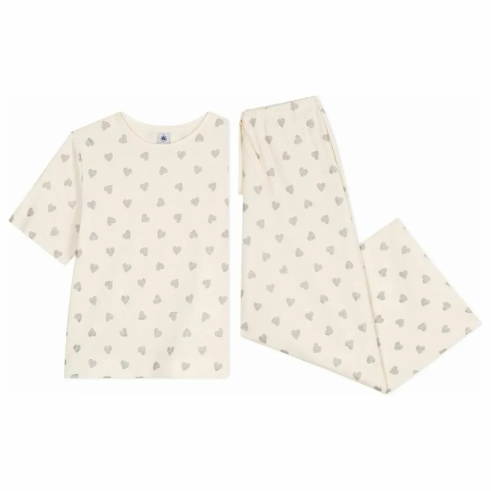 Pyjama Cœurs Pailletés Coton Bio | Ecru