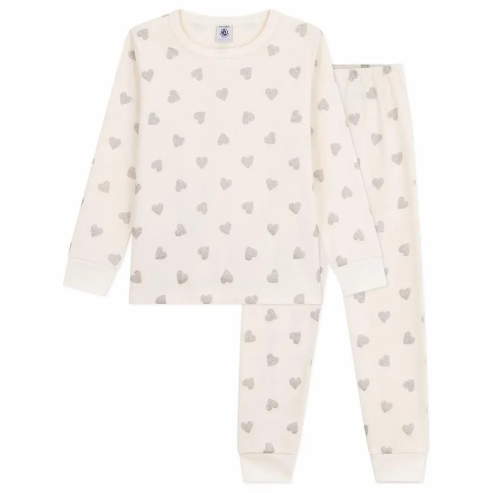 Pyjama Cœurs Pailletés Coton Bio | Ecru