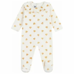 Pyjama Dors Bien Col Cœurs Pailletés Coton Bio | Ecru