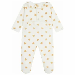 Pyjama Dors Bien Col Cœurs Pailletés Coton Bio | Ecru