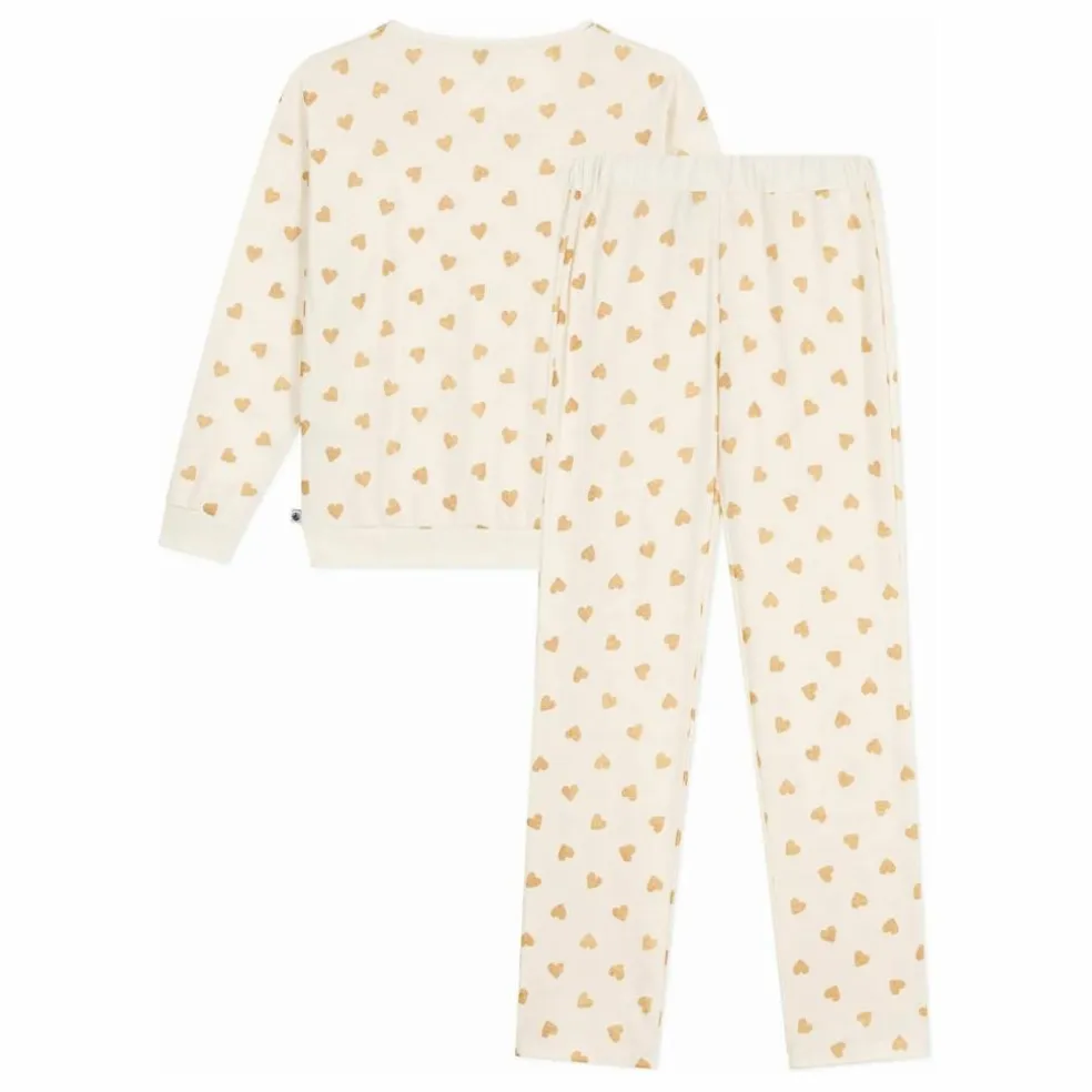 Pyjama Droit Cœurs Pailletés Coton Bio | Ecru