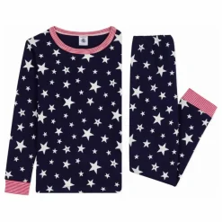 Pyjama Etoiles Col Rayé Coton Bio | Bleu nuit