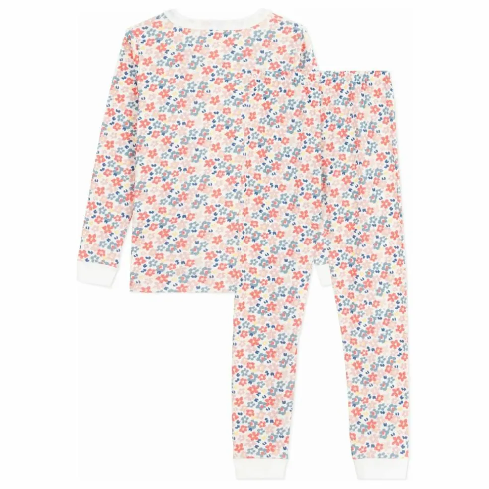 Pyjama Fleuri Bords Contrastés Coton Bio | Blanc