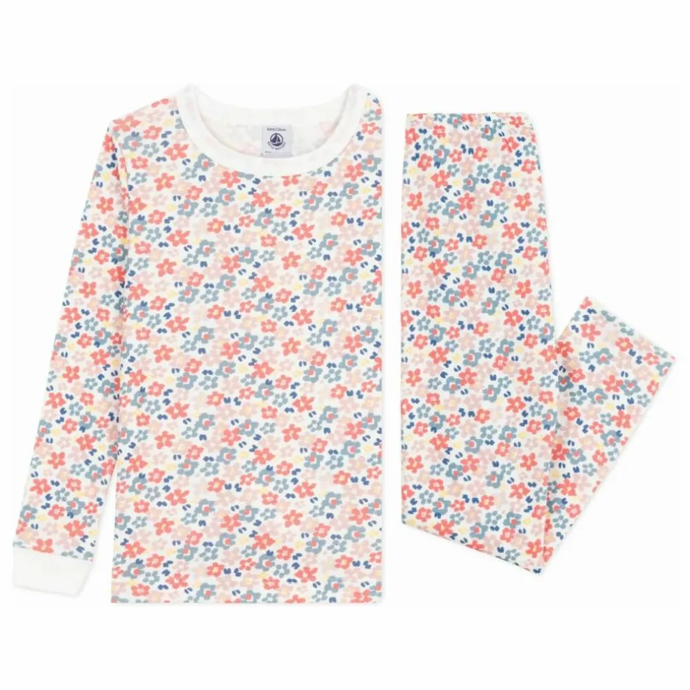 Pyjama Fleuri Bords Contrastés Coton Bio | Blanc